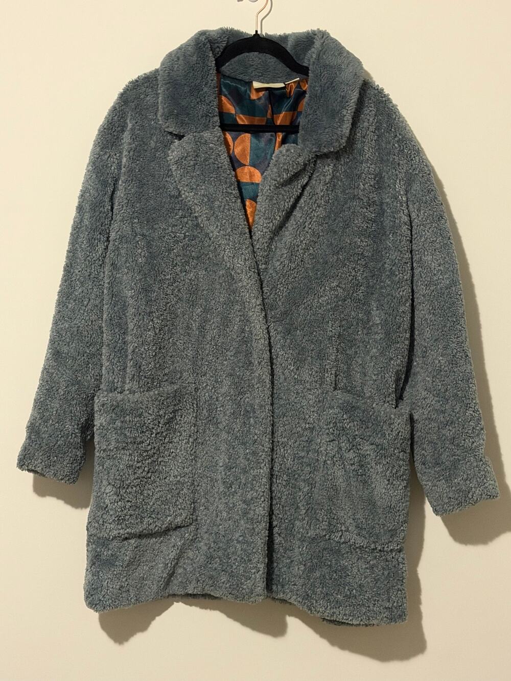 Anthropologie Maeve Lisanne Faux Fur Coat Size Small Gray Green